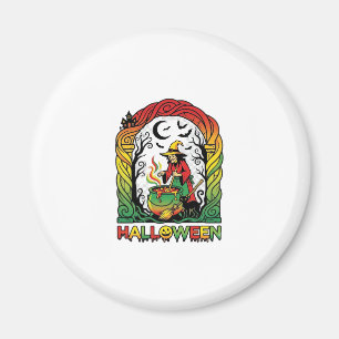 Halloween Witch Cauldron Brewing Black Cat Spooky Magnet