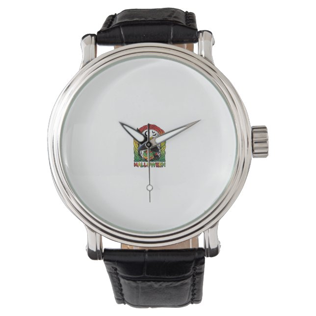 Halloween Witch Cauldron Brewing Black Cat Spooky  Watch (Front)