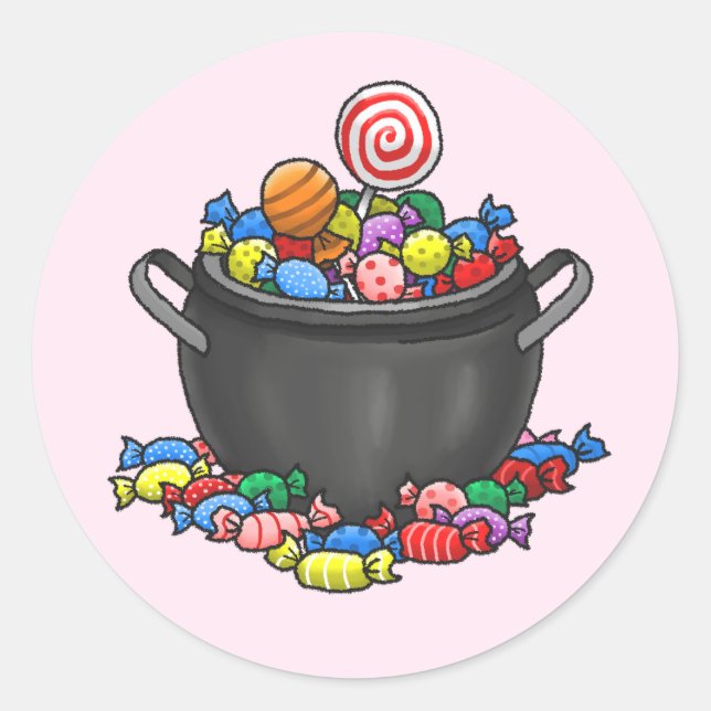 Halloween Witch Cauldron Classic Round Sticker (Front)