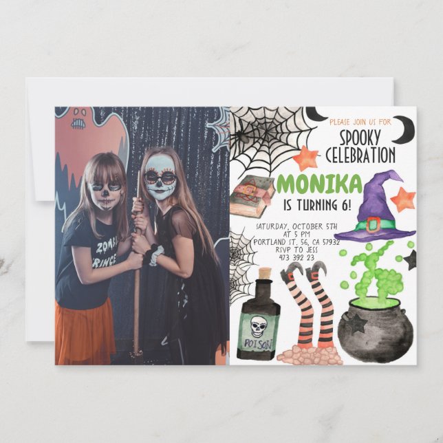Halloween Witch Cauldron Girl Kids Birthday Invitation (Front)