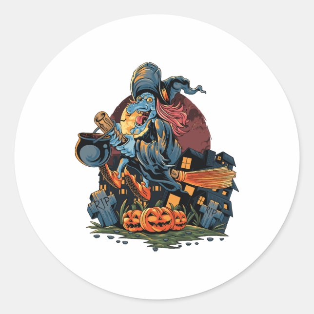 Halloween witch                                classic round sticker (Front)