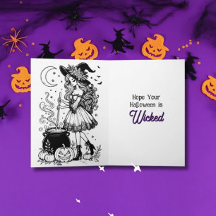 Halloween Witch Coloring Page Inside Card