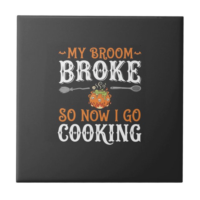 Halloween Witch Cooking Broom Broke Design_1 Ceramic Tile (Front)