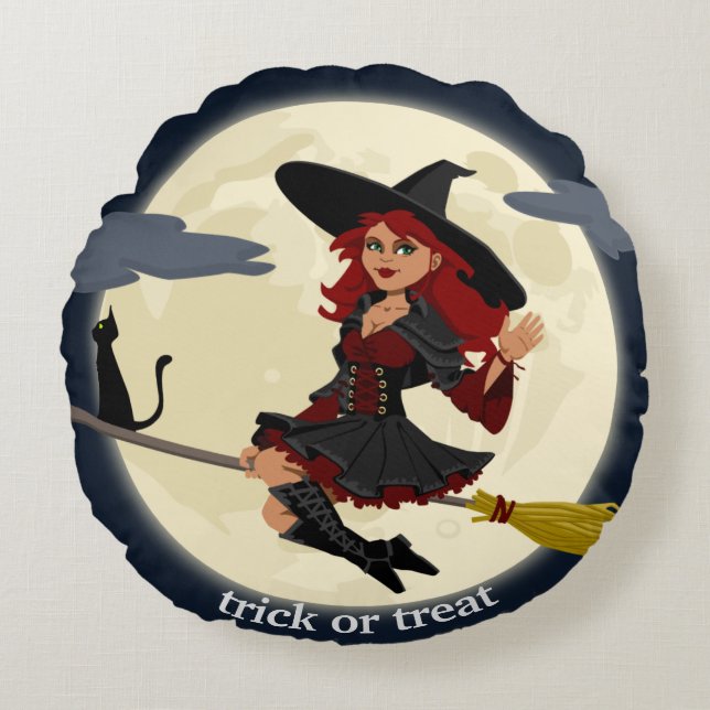 Halloween Witch Design Round Cushion (Front)