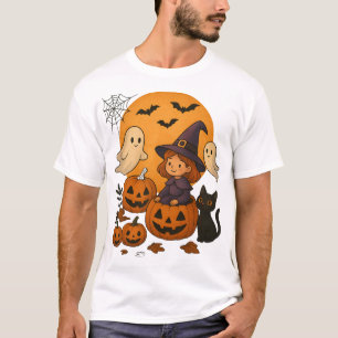 Halloween Witch Design with Ghosts, Pumpkins  T-Shirt