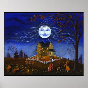 Halloween,witch,devil,moon,ghost,bat,pumpkins Poster