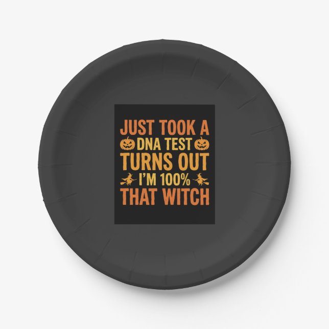 Halloween Witch DNA Test Funny Design Paper Plate (Front)