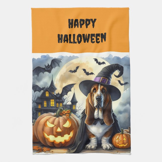 Halloween Witch Dog Kitchen Towels (Vertical)