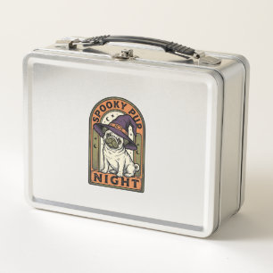 Halloween Witch Dog Vintage Engraving Shirt Design Metal Lunch Box