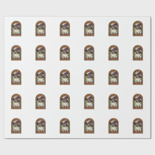Halloween Witch Dog Vintage Engraving Shirt Design Wrapping Paper