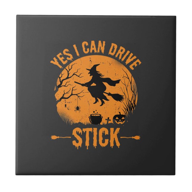 Halloween Witch Drive Stick Graphic_1 Ceramic Tile (Front)