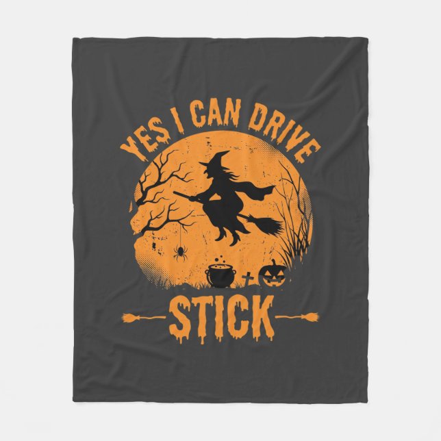 Halloween Witch Drive Stick Graphic_1 Fleece Blanket (Front)