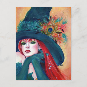 Halloween Witch  Feather post card by Renee Lavoie