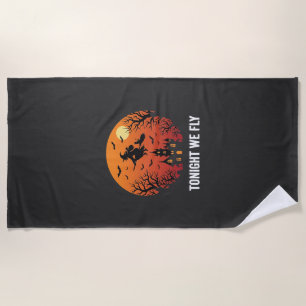 Halloween Witch Flying Night Graphic Design_1 Beach Towel