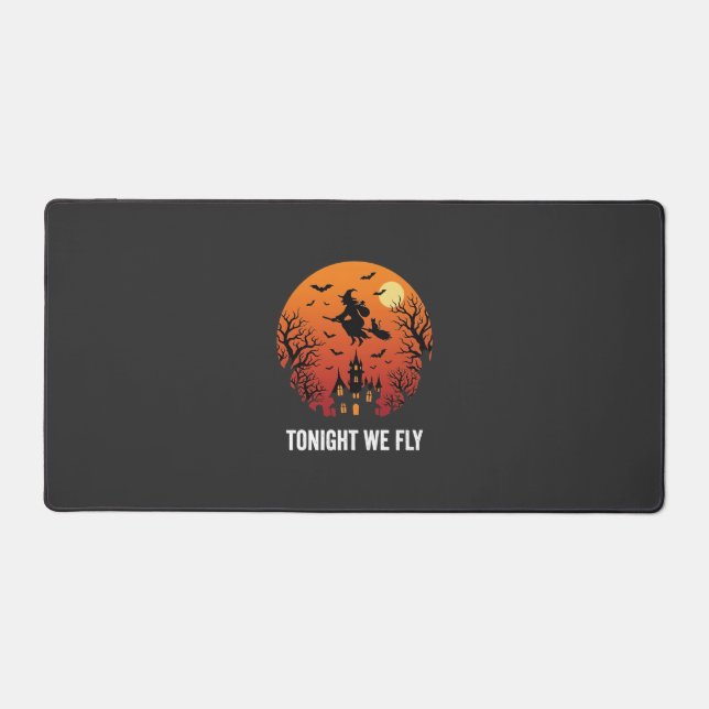 Halloween Witch Flying Night Graphic Design_1 Desk Mat (Front)