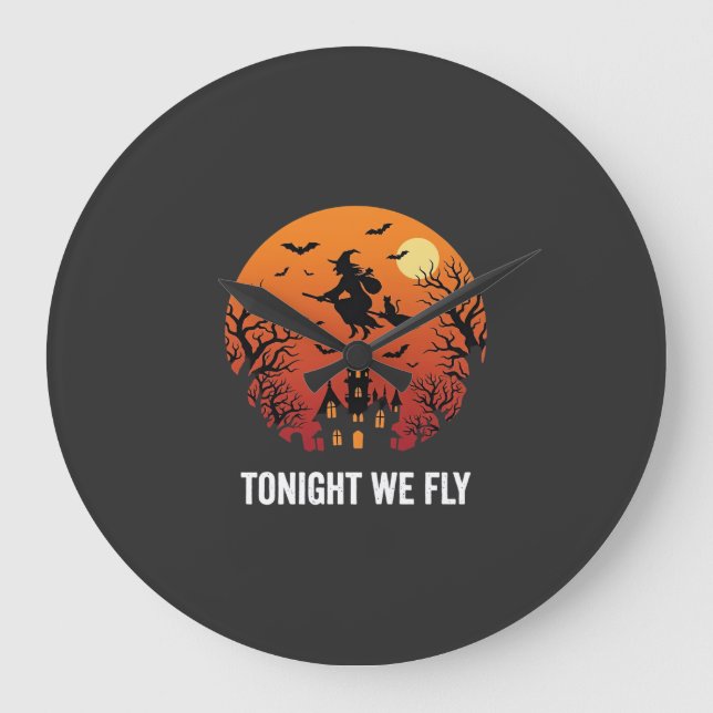 Halloween Witch Flying Night Graphic Design_1 Large Clock (Front)
