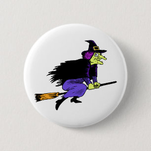 Halloween Witch Flying On A Broomstick 6 Cm Round Badge