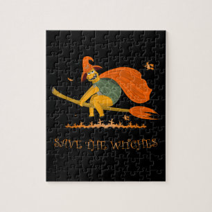 Halloween Witch Flying Turtle Broom Salem Jigsaw Puzzle