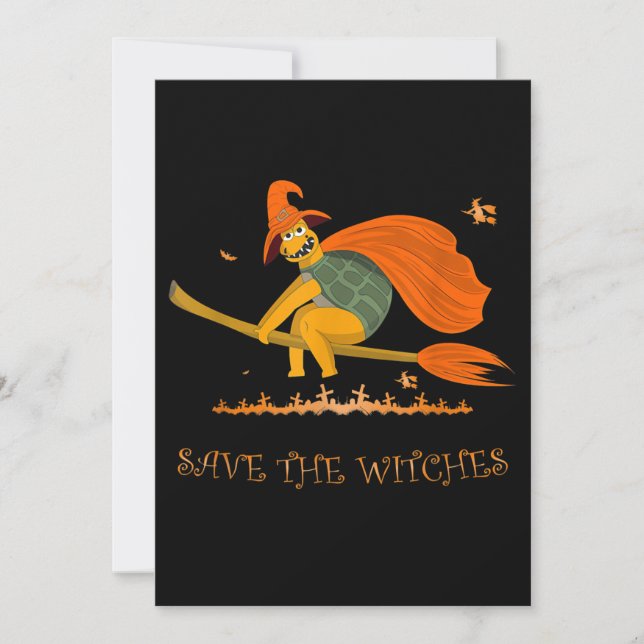 Halloween Witch Flying Turtle Broom Salem Thank You Card (Front)