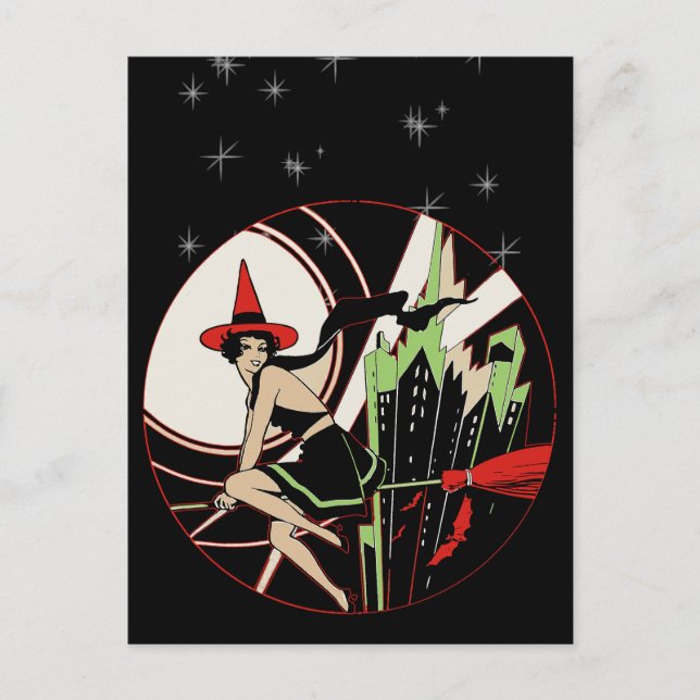 Halloween Witch Flying (vintage) Postcard (Front)