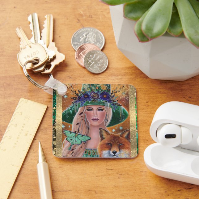 Halloween witch fox art by Renee Lavoie Key Ring (Desk)