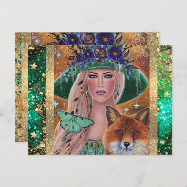 Halloween witch fox art by Renee Lavoie Postcard (Front/Back)