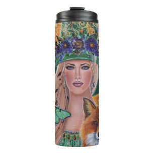 Halloween witch fox art by Renee Lavoie Thermal Tumbler