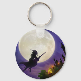Halloween Witch Full Moon Key Ring