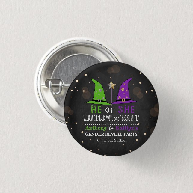 Halloween Witch Gender Reveal Party 3 Cm Round Badge (Front & Back)