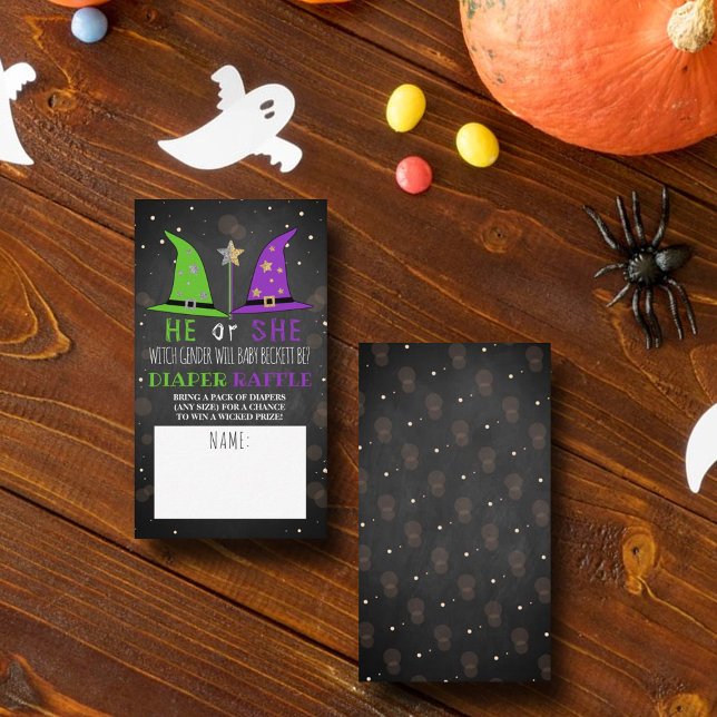 Halloween Witch Gender Reveal Party Diaper Raffle Enclosure Card (Creator Uploaded)