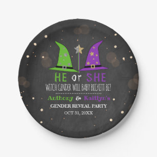 Halloween Witch Gender Reveal Party Paper Plate