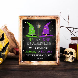Halloween Witch Gender Reveal Party Welcome Sign