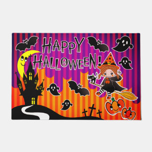 Halloween Witch Ghost And Bats Doormat