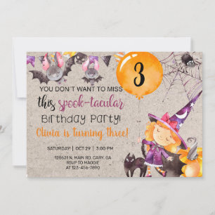 Halloween witch girl birthday invitation, invite. invitation