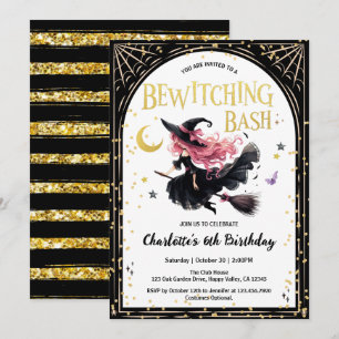 Halloween Witch Girl Birthday Party Whimsical  Invitation