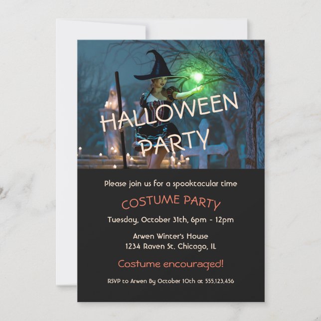 Halloween Witch Girl in the Forest Invitation (Front)