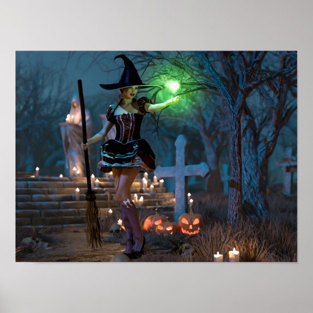 Halloween Witch Girl in the Forest Poster (Front)