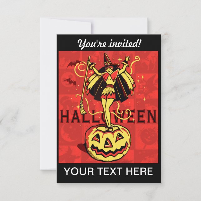 Halloween Witch Girl (vintage) Invitation (Front)