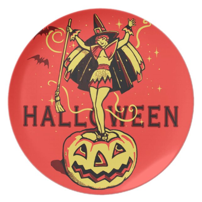 Halloween Witch Girl (vintage) Plate (Front)