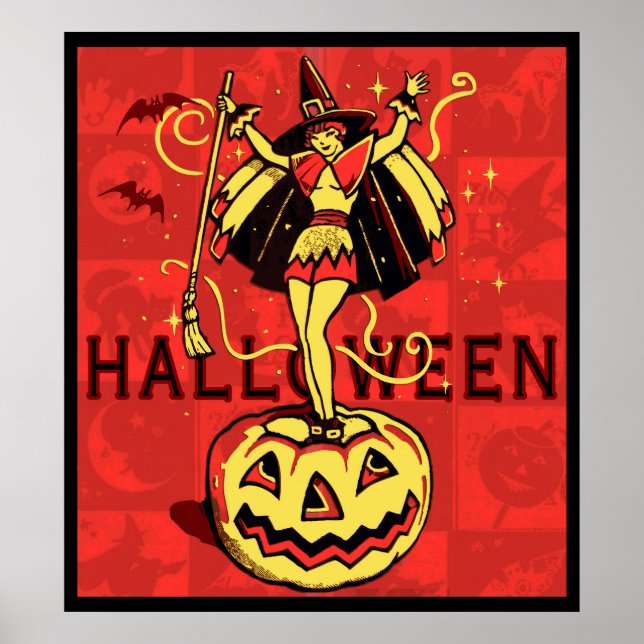 Halloween Witch Girl (vintage) Poster (Front)