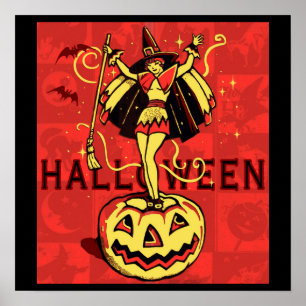 Halloween Witch Girl (vintage) Poster
