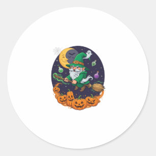 Halloween Witch Gnome Broomstick Pumpkins Moon Classic Round Sticker