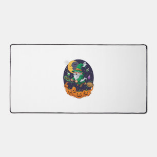 Halloween Witch Gnome Broomstick Pumpkins Moon Desk Mat