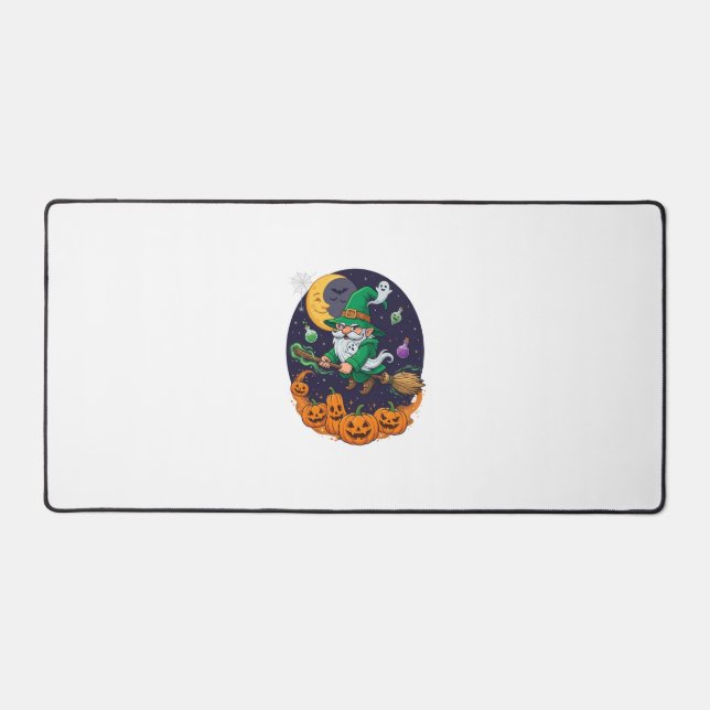 Halloween Witch Gnome Broomstick Pumpkins Moon Desk Mat (Front)