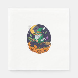 Halloween Witch Gnome Broomstick Pumpkins Moon Napkin