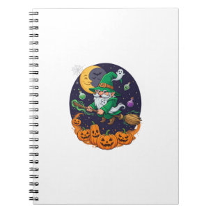 Halloween Witch Gnome Broomstick Pumpkins Moon Notebook