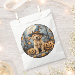 Halloween Witch Golden Retriever Puppy Pumpkins Favour Bag