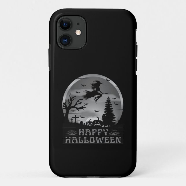 HALLOWEEN  WITCH GRAVEYARD BLACK AND WHITE Case-Mate iPhone CASE (Back)