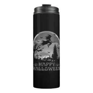 HALLOWEEN  WITCH GRAVEYARD BLACK AND WHITE THERMAL TUMBLER