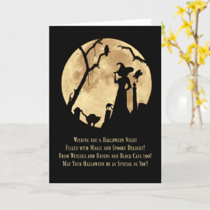 Halloween Witch Graveyard Owl Cat Ravens and Moon  Card